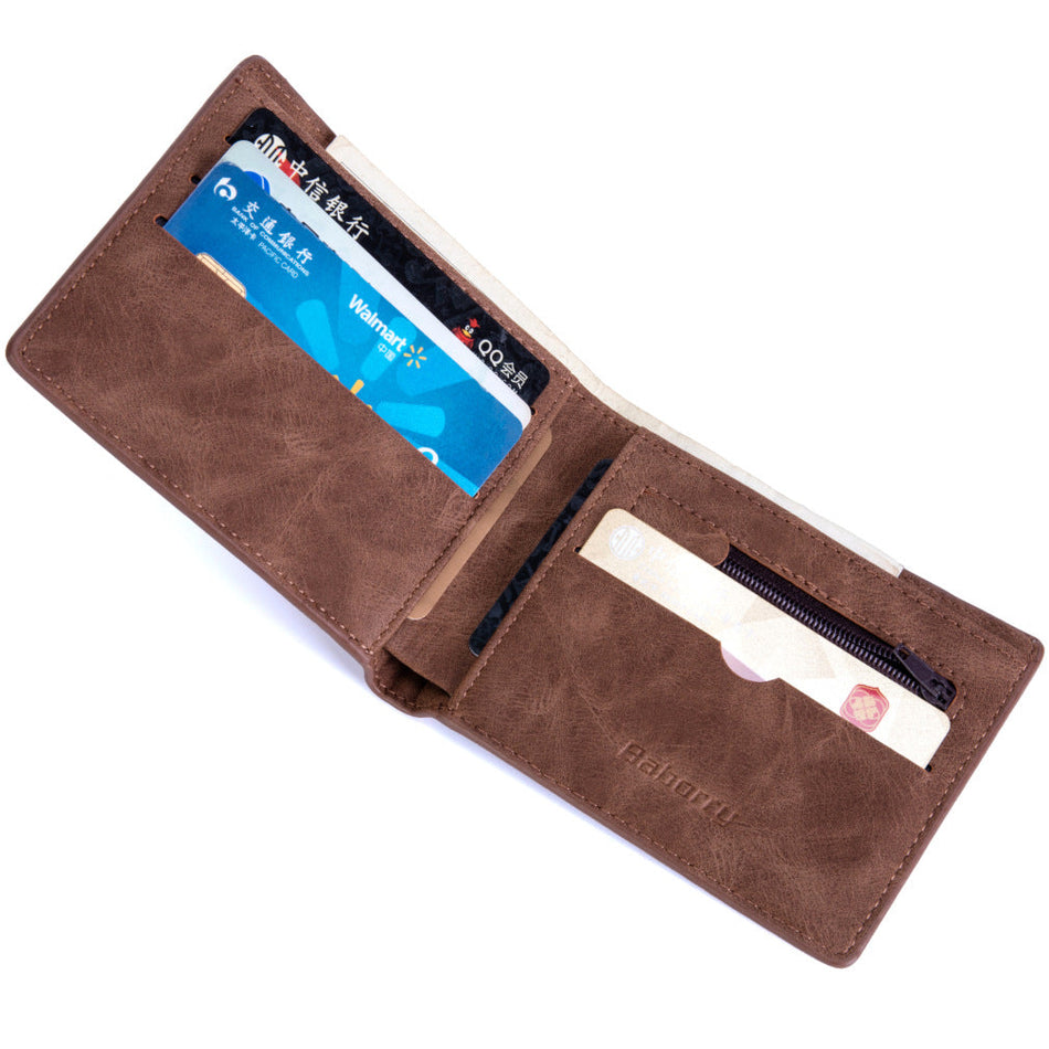 Men's Short Wallet with Coin Pocket & Multi-Card Storage