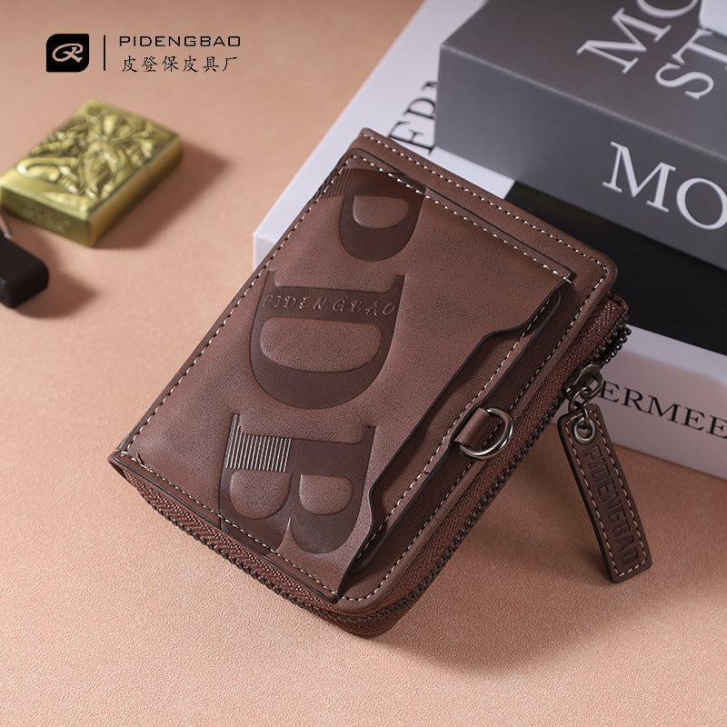 Men's Retro Vertical Zipper Wallet with Large Capacity