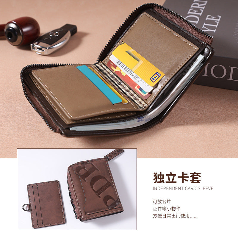 Men's Retro Vertical Zipper Wallet with Large Capacity