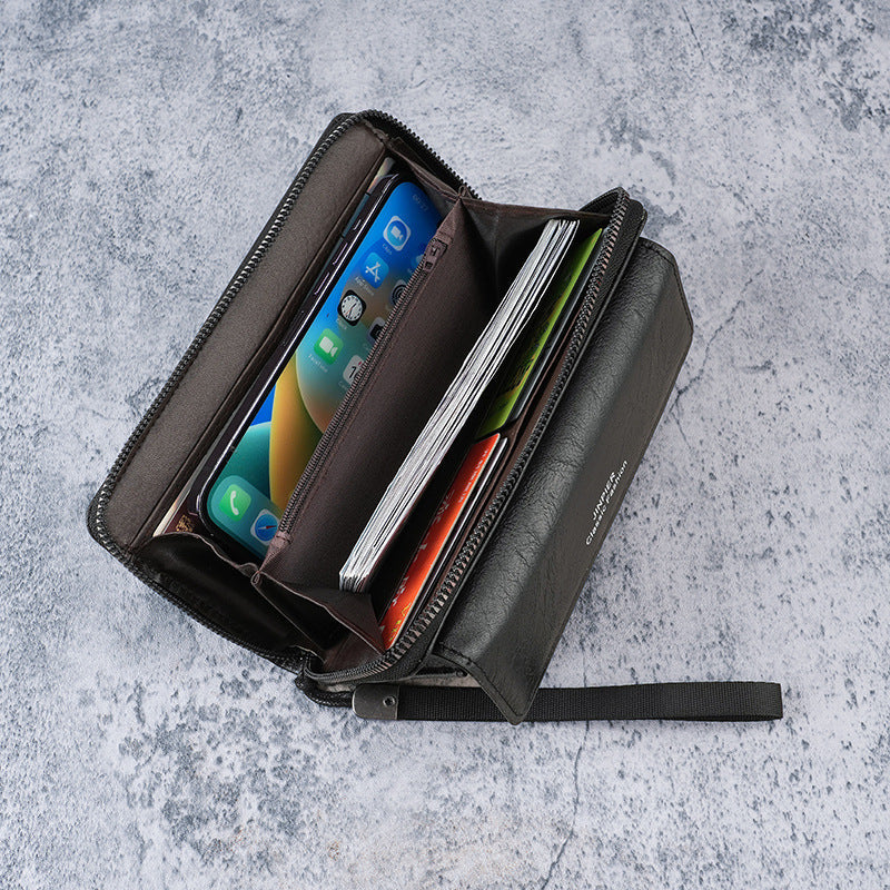 Men's Long PU Leather Wallet with Phone & Coin Pocket