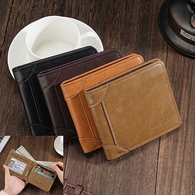 Men's Short RFID-Blocking Wallet with Coin Pocket & Multi-Card