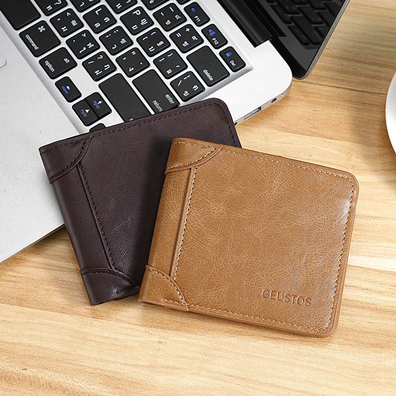 Men's Short RFID-Blocking Wallet with Coin Pocket & Multi-Card