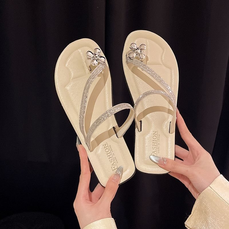 Women's Roman Toe Ring Flat Sandals with Crystal Strap