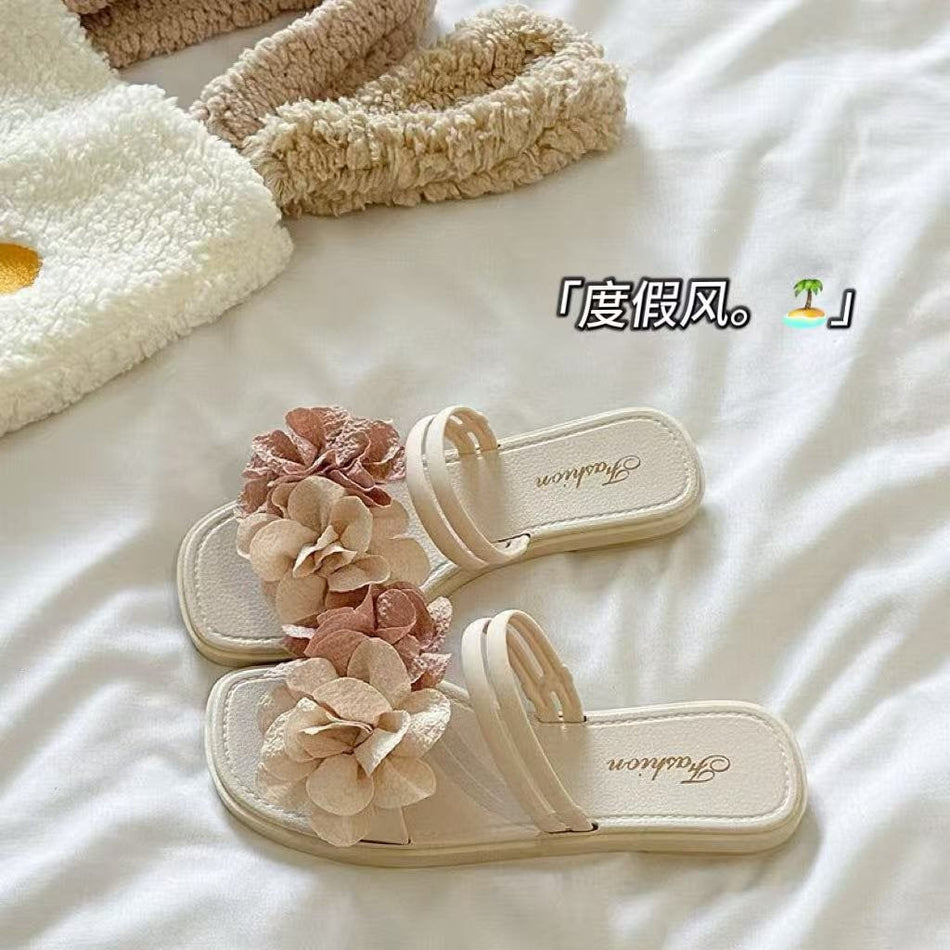 Women's Floral Beach Slip-On Sandals with Soft Flat Sole