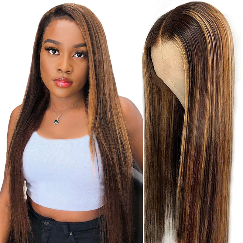 Women's Highlighted Long Straight Wig with Bangs Full Coverage