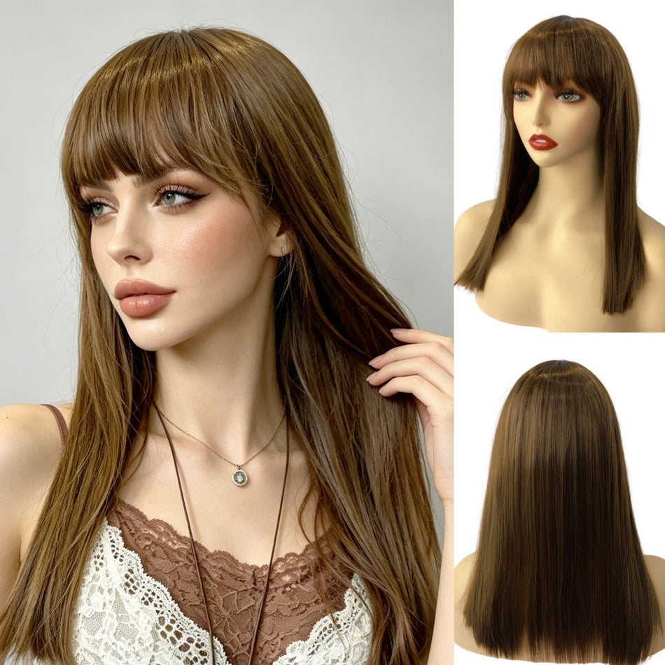 Women's Medium Straight Synthetic Wig with Realistic Scalp