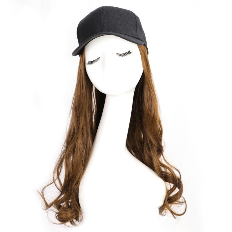 Women's Long Curly Wig with Hat Full Head Coverage