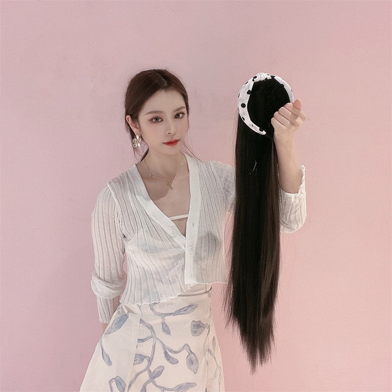 Women's U-Shaped Half Wig with Long Black Straight Hair