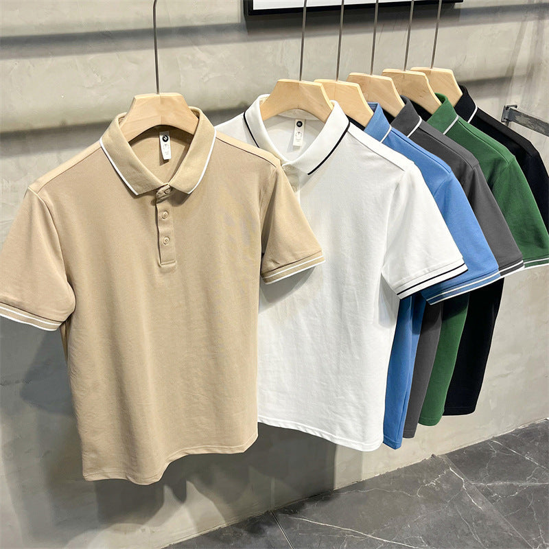 Ice Silk Slim Fit Polo Shirt for Men with Short Sleeves & Lapel