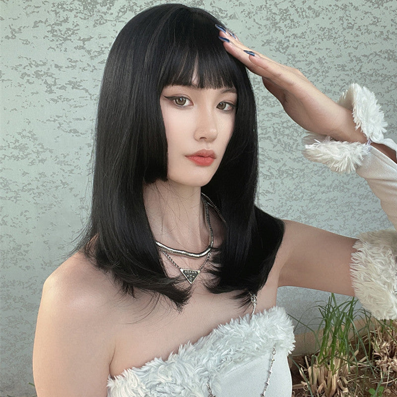 Women's Clavicle-Length Wig with Air Bangs Full Coverage