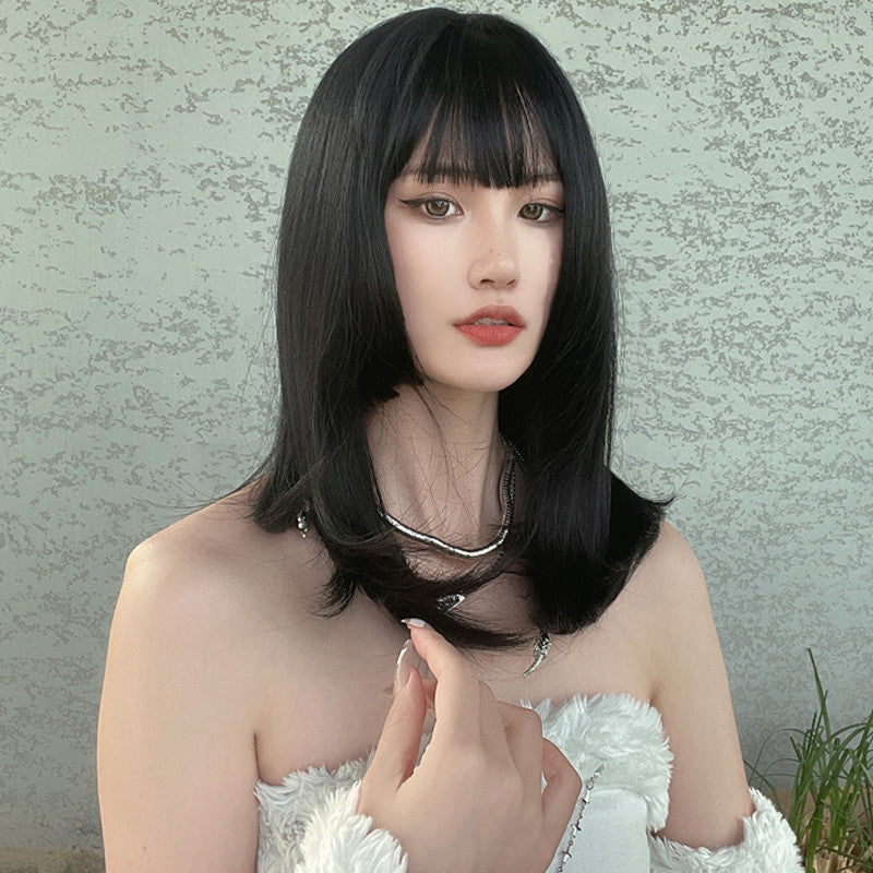 Women's Clavicle-Length Wig with Air Bangs Full Coverage