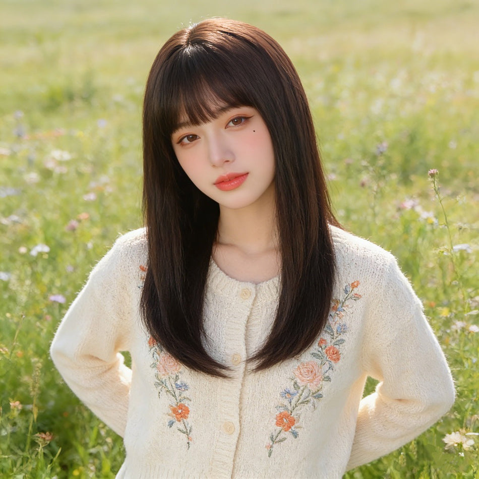 Women's Clavicle-Length Wig with French Bangs Full Coverage