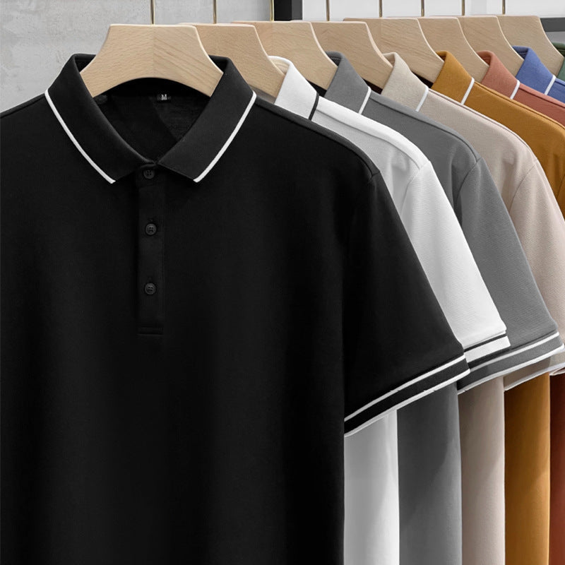 Men's Striped Slim Fit Polo Shirt Pearl Cotton Short Sleeve