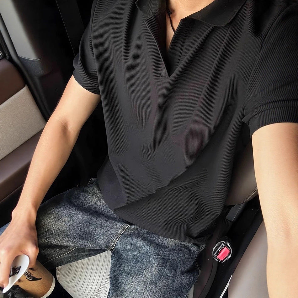 Men's Knit Polo Shirt Short Sleeve Stretch Business Casual Top