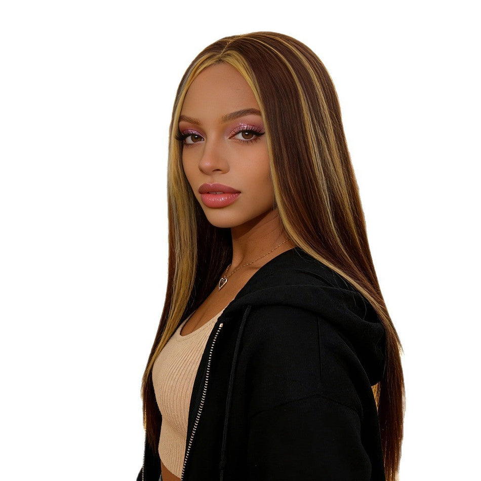 Women's Highlighted Long Straight Wig with Middle Part
