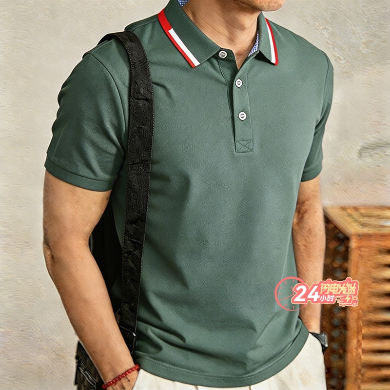 Men's Loose Fit Business Polo Shirt Short Sleeve with Lapel