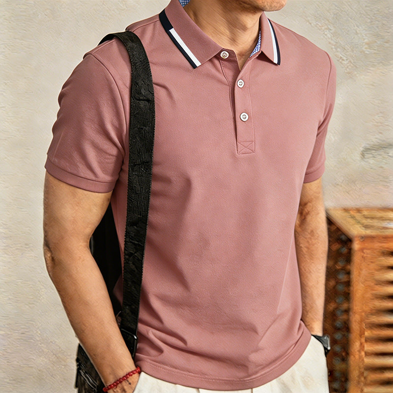 Men's Loose Fit Business Polo Shirt Short Sleeve with Lapel