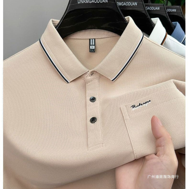 Men's Cotton Polo Shirt with Embroidered Pocket Short Sleeves