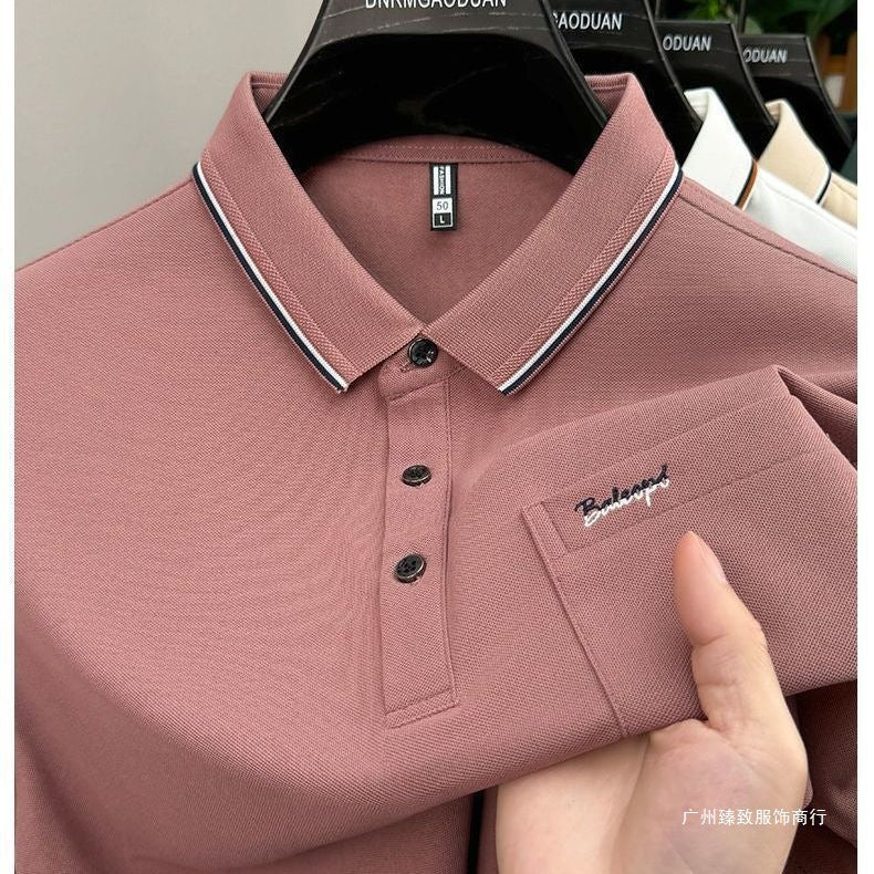 Men's Cotton Polo Shirt with Embroidered Pocket Short Sleeves