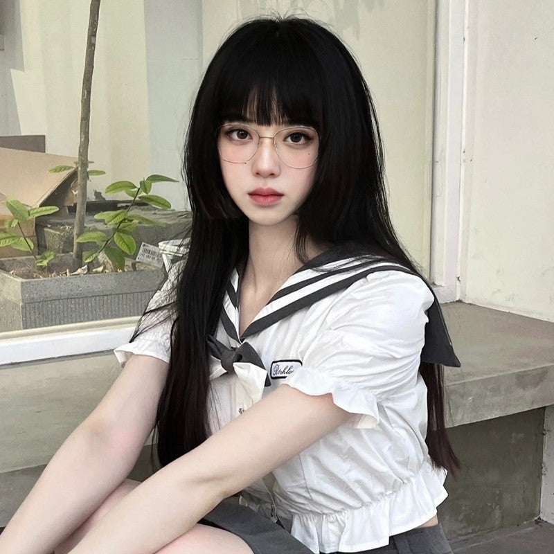 Women's Black Long Straight Lolita Cosplay Wig with Bangs