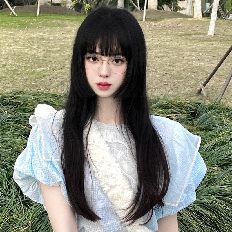 Women's Black Long Straight Lolita Cosplay Wig with Bangs