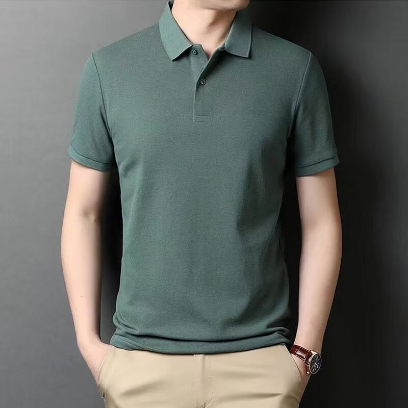 Men's Classic Solid Color Polo Shirt Short Sleeve Business Top