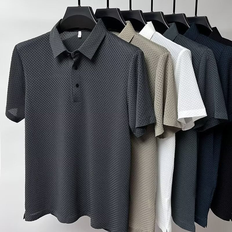 Men's Ice Silk Polo Shirt Lightweight Short Sleeve Lapel Top