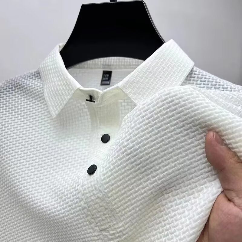 Men's Ice Silk Polo Shirt Lightweight Short Sleeve Lapel Top