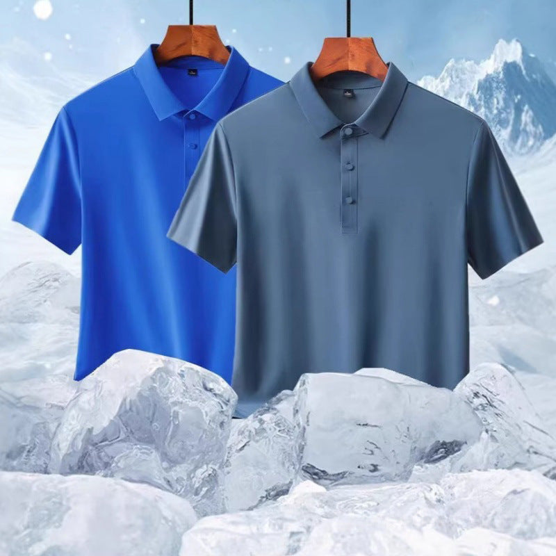Men's Ice Silk Seamless Polo Shirt Quick-Dry Short Sleeve Top
