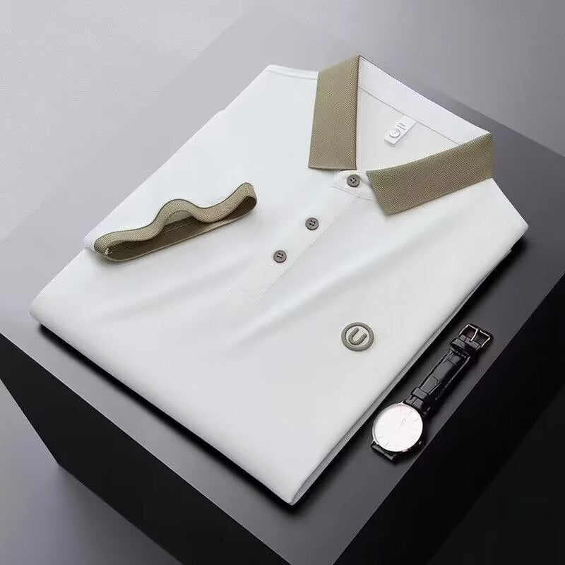 Men's Contrast Color Polo Shirt Short Sleeve Embroidered Top