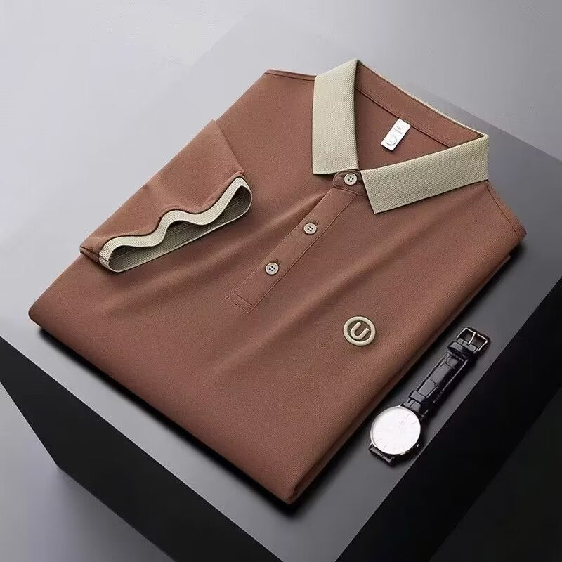 Men's Contrast Color Polo Shirt Short Sleeve Embroidered Top