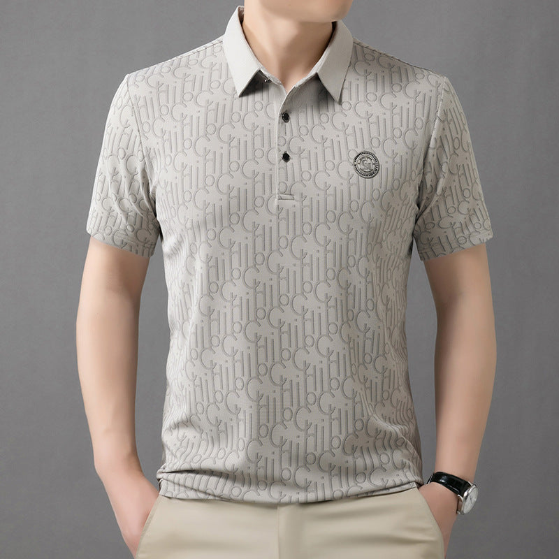 Men's Waffle Knit Polo Shirt Breathable Printed Short Sleeve