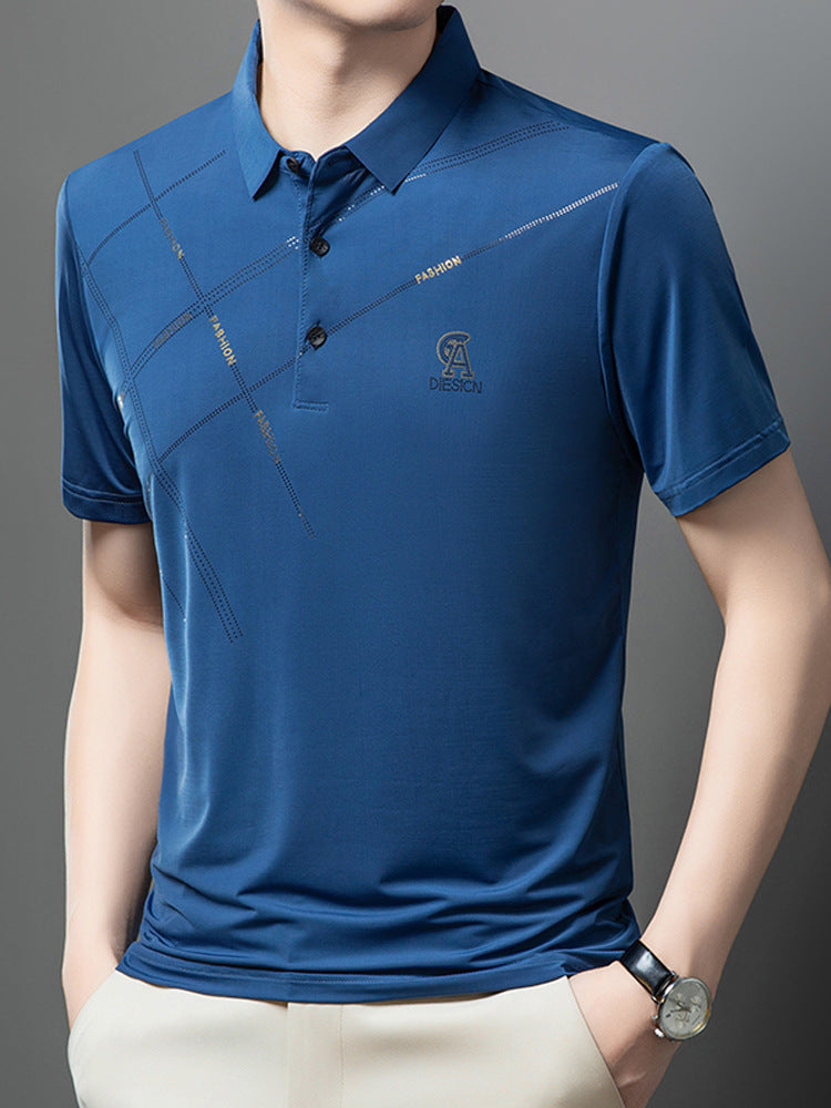 Men's Ice Silk Polo Shirt Loose Fit Short Sleeve Casual Top