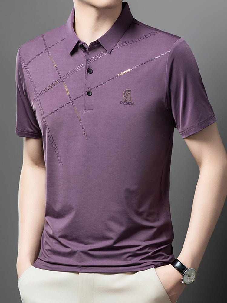 Men's Ice Silk Polo Shirt Loose Fit Short Sleeve Casual Top