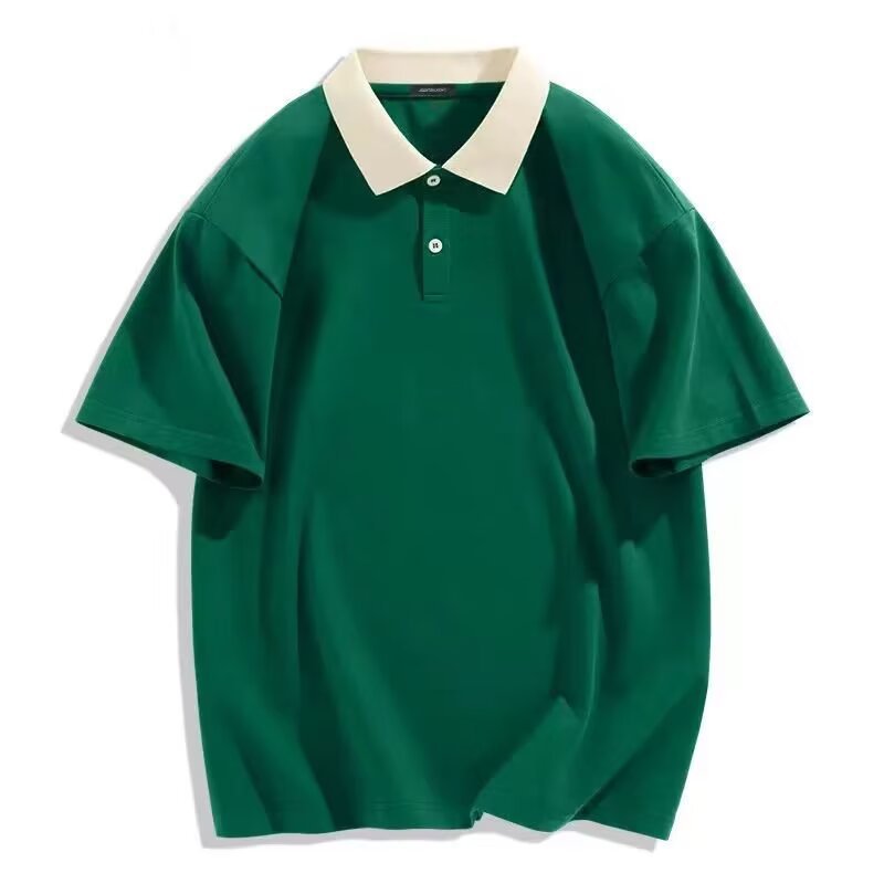 Unisex Color Block Polo Shirt Loose Fit Short Sleeve Lapel Top