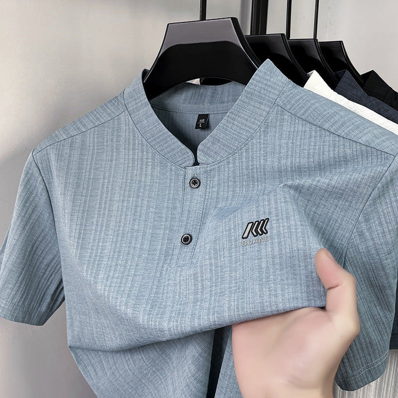 Men's Stand Collar Polo Shirt Quick-Dry Short Sleeve Top