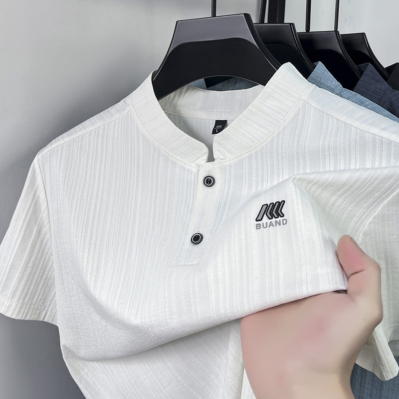 Men's Stand Collar Polo Shirt Quick-Dry Short Sleeve Top
