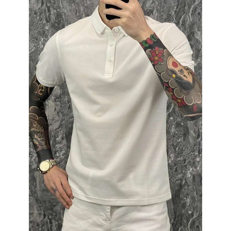 Men's Solid Color Loose Fit Polo Shirt Short Sleeve Casual Top