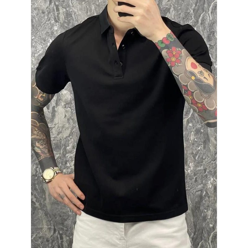 Men's Solid Color Loose Fit Polo Shirt Short Sleeve Casual Top