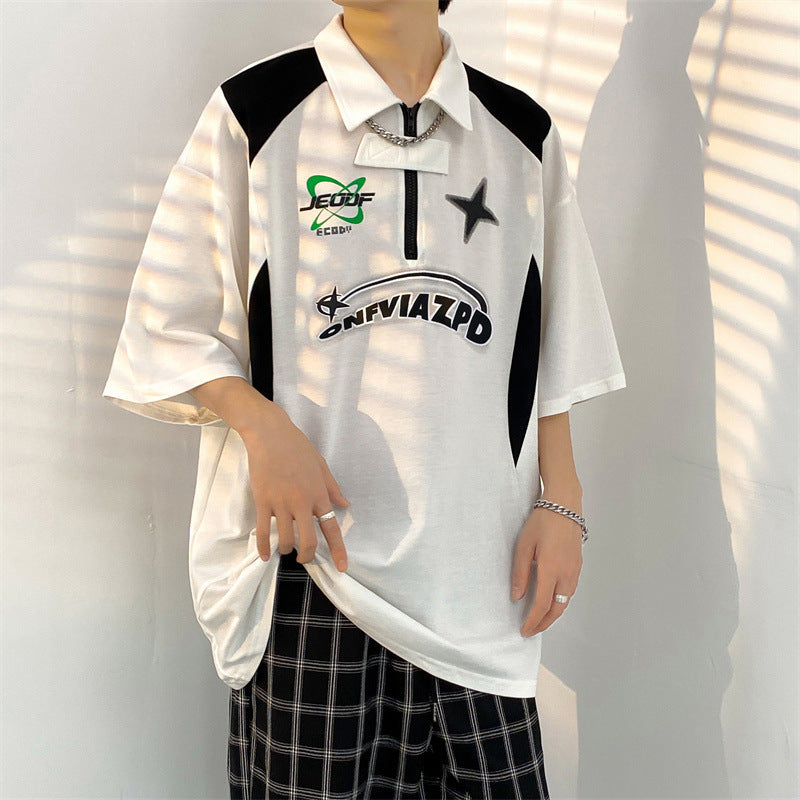 Men's Streetwear Polo Shirt Short Sleeve Casual Relaxed Fit Top
