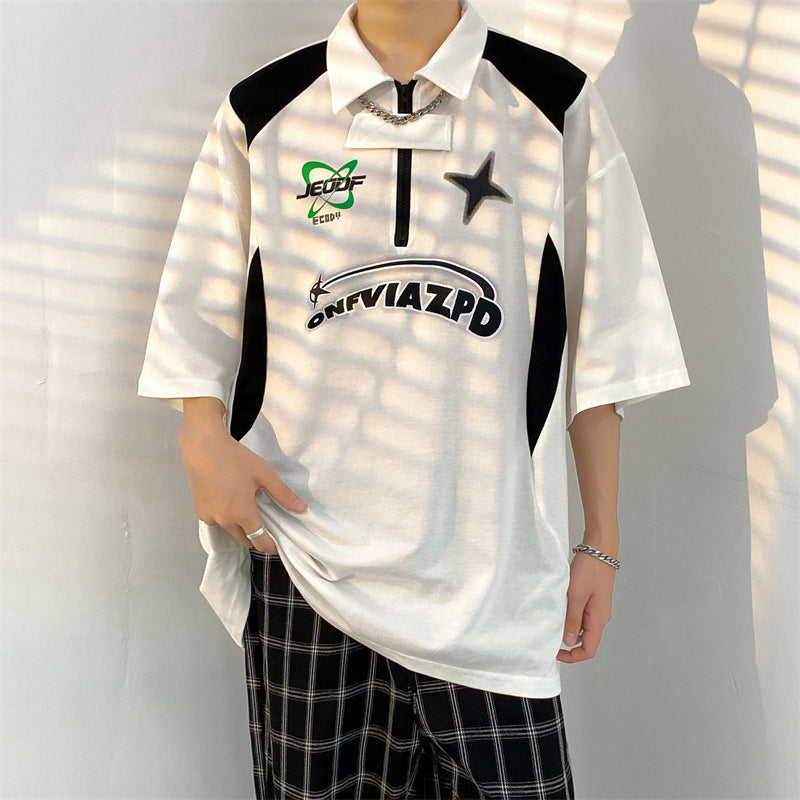 Men's Streetwear Polo Shirt Short Sleeve Casual Relaxed Fit Top
