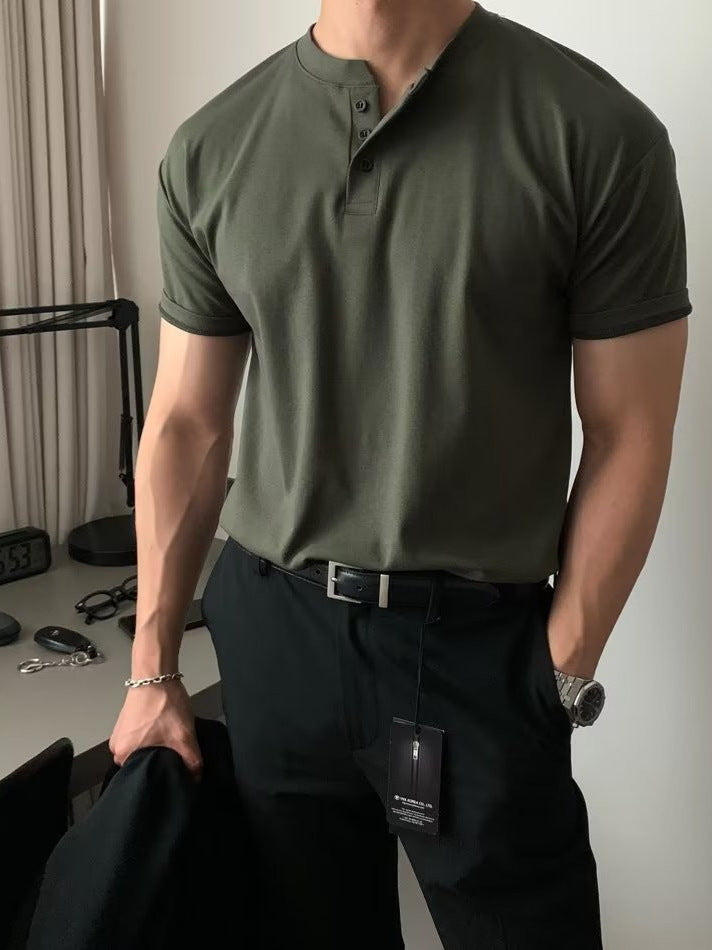 Men's Knitted Round Neck T-Shirt Short Sleeve Casual Top