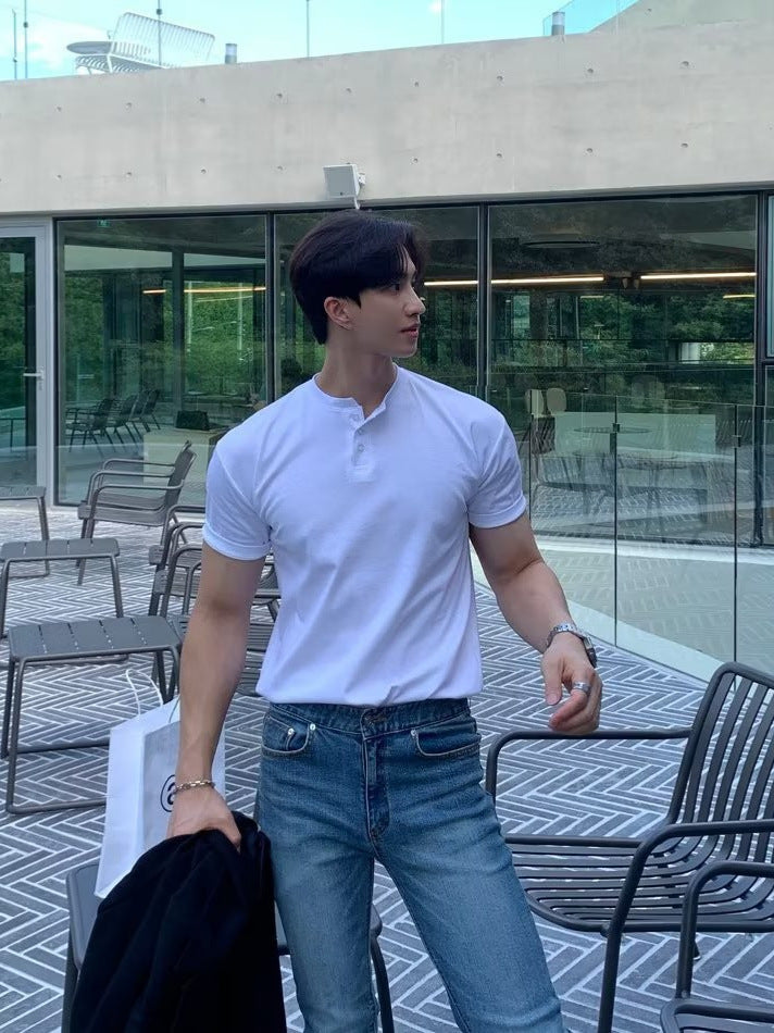 Men's Knitted Round Neck T-Shirt Short Sleeve Casual Top