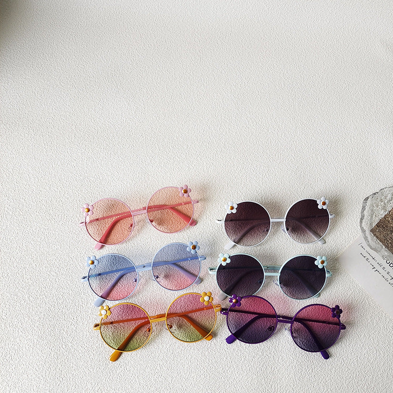 Kids' Retro Flower Round Frame Sunglasses with UV Protection
