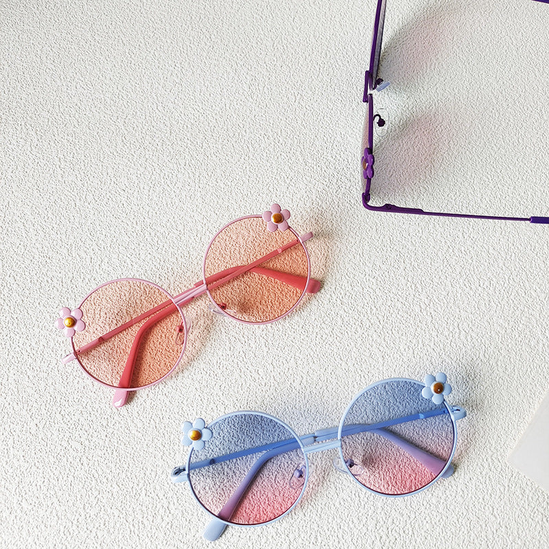 Kids' Retro Flower Round Frame Sunglasses with UV Protection