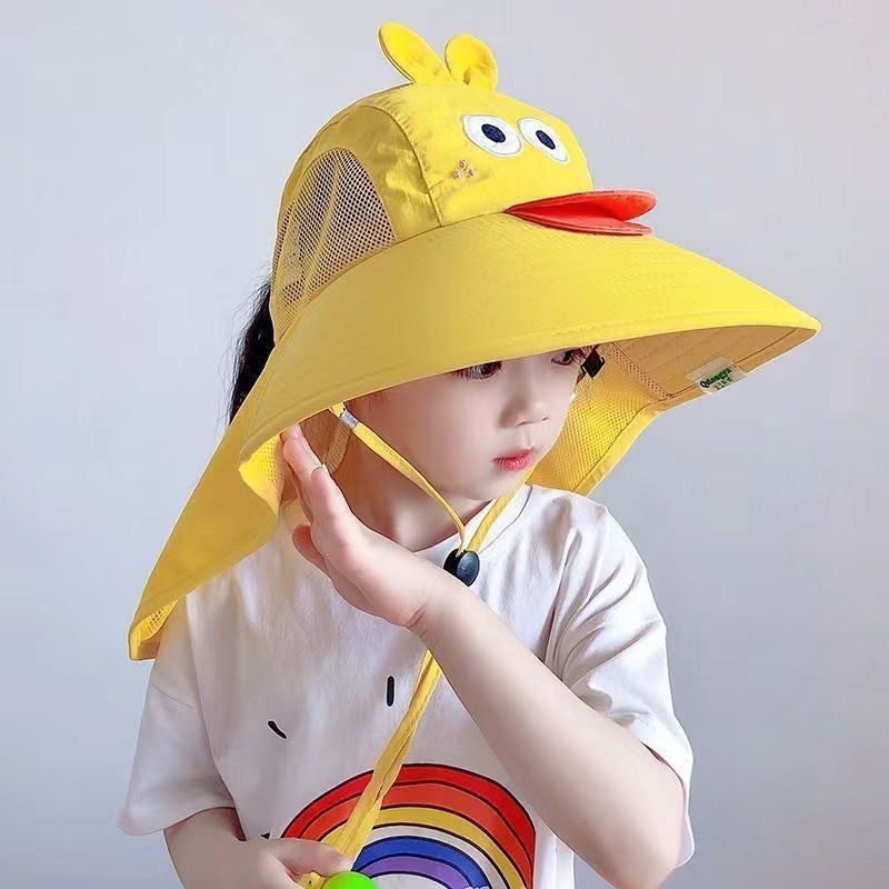 Kids' Yellow Duck Sun Hat with Wide Brim for Outdoor Wear