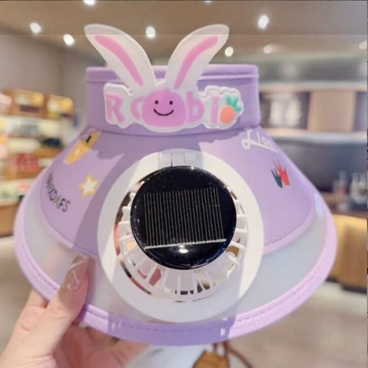 Kids' Rabbit Ear Solar Fan Sun Hat with Open Top Design