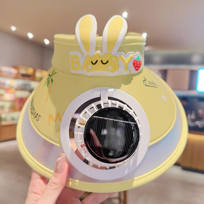 Kids' Rabbit Ear Solar Fan Sun Hat with Open Top Design