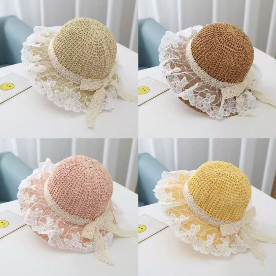 Baby Girls' Straw Sun Hat with Wide Brim for Summer