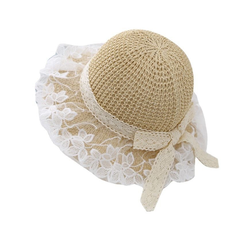 Baby Girls' Straw Sun Hat with Wide Brim for Summer